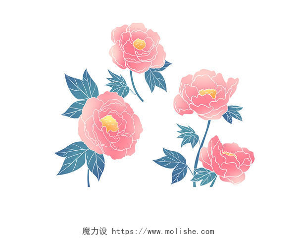 粉色手绘卡通小清新牡丹花花朵花卉元素PNG素材